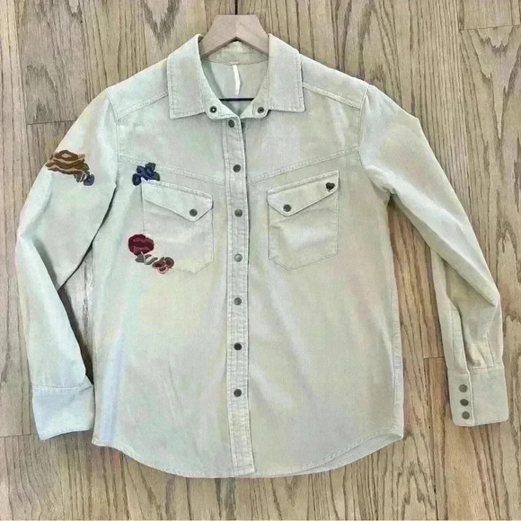 Free People Harley Embroidered Corduroy Shirt Size X-Small - Picture 10 of 16